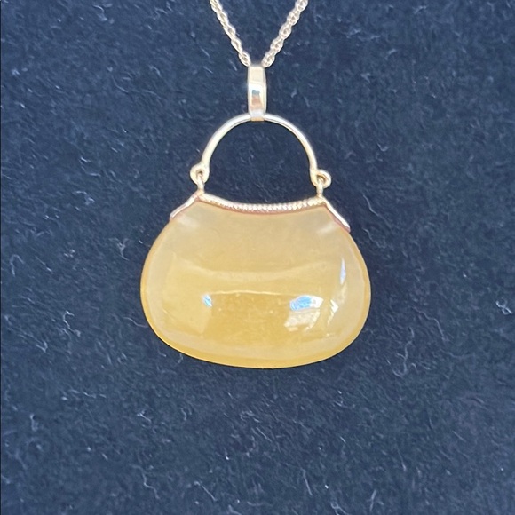 14k real solid gold yellow jade real necklace - Picture 8 of 10